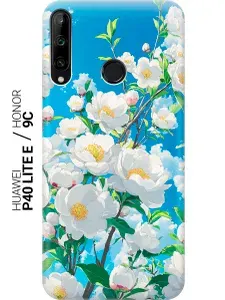 Силиконовый чехол на Honor 9C / Huawei P40 Lite E с принтом "Белая вишня"
