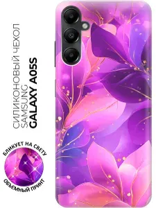 Силиконовый чехол на Samsung Galaxy A05s с принтом "Сиреневые листья и золото"