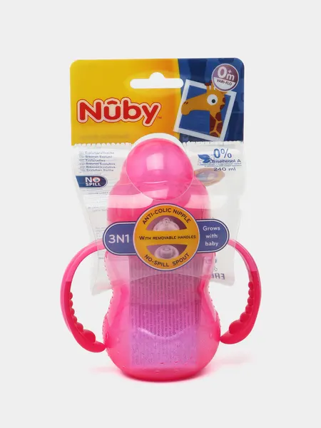 Бутылочка полипропиленовая Nuby ID1107 съемные ручки, широкое горлышко, 240 мл