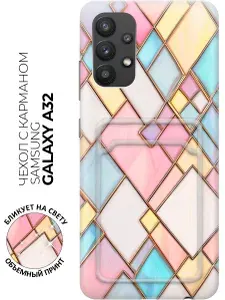 Чехол на Samsung Galaxy A32 с принтом "Мозаика ромбов" с карманом для карты