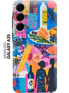 Силиконовый чехол на Samsung Galaxy A35 с принтом "Гастрономический коллаж"