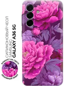 Силиконовый чехол на Samsung Galaxy A36 с принтом "Пурпурная нежность пионов"