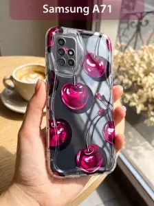 Рельефный чехол с вишенками на Samsung A71, для Самсунг А71