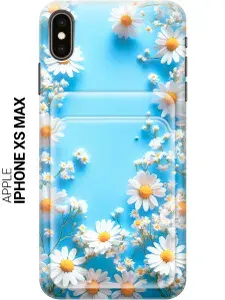 Силиконовый чехол на Apple iPhone XS Max с принтом "Ромашки на голубом" с карманом для карты