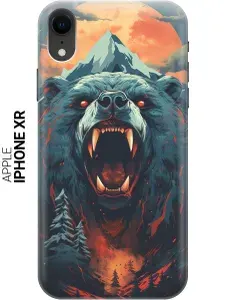 Силиконовый чехол на Apple iPhone XR / Эпл Айфон Икс Эр с принтом "Гризли при красной луне" прозрачный