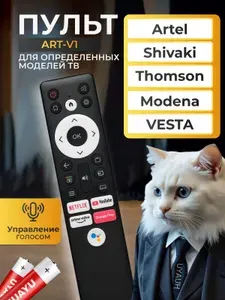 Голосовой пульт ART-V1 для телевизора Artel, VESTA, Shivaki, Modena, Thomson в комплекте с батарейками HBT174