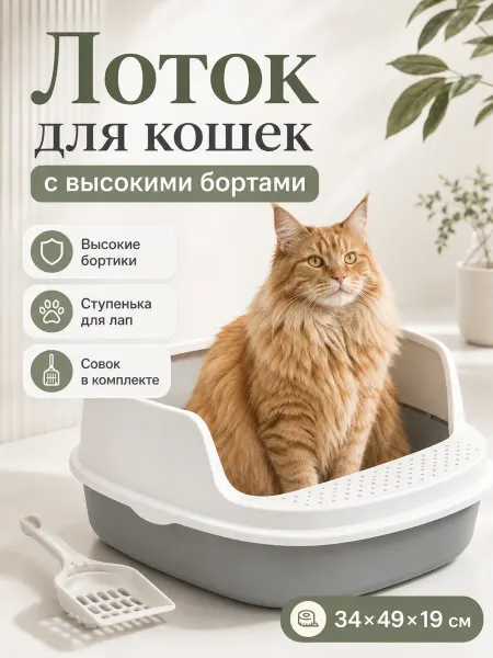 Idea Лоток для кошек большой с высокими бортами и лопаткой