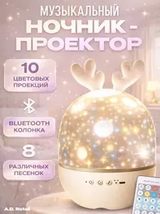 Музыкальный Bluetooth проектор звездного неба "Олененок"