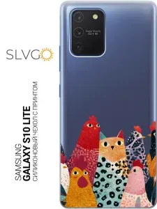 Силиконовый чехол на Samsung Galaxy S10 Lite с принтом Котик на птичьем дворе, trn
