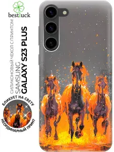 Силиконовый чехол на Samsung Galaxy S23+ с принтом "Тройка в снежном вихре"