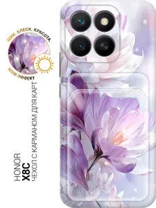 Силиконовый чехол на Honor X8c с принтом Пурпурная симфония шафрана, pkt с карманом для карты