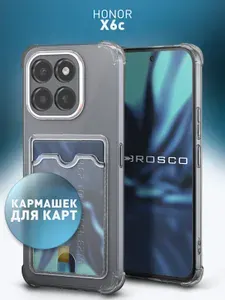Чехол для Honor X6c (Хонор X6c) противоударный с кармашком для карты, прозрачный ROSCO