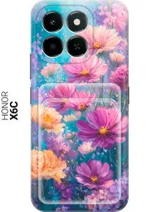 Силиконовый чехол на Honor X6C с принтом "Палитра полевых цветов" с карманом для карты