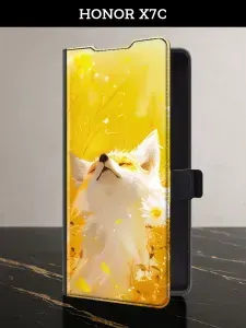 Чехол-книжка на Honor X7C (Хонор X7C) с картой и принтом "Лиса в поле"