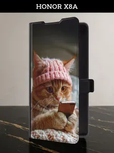 Чехол-книжка на Honor X8A (Хонор Х8А) с картой кот