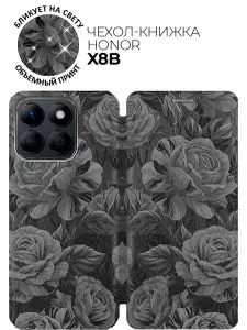 Чехол-книжка на Honor X8b с принтом "Великолепие нуара" черный