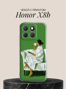 Чехол на Honor X8b с принтом Утренний кофе в полосатом кресле