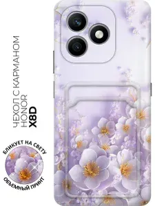 Силиконовый чехол на Honor X8d с принтом "Лавандовые фиалки" с карманом для карты