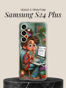 Чехол на Samsung S24 Plus с принтом Девочка-художница с цветами