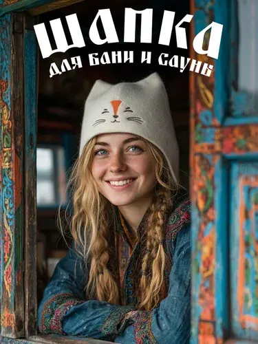 Шапка банная с вышивкой "Лисичка", фетр белый