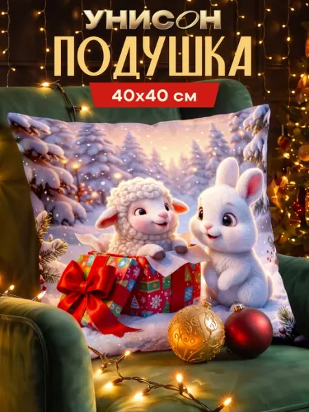 Новогодняя подушка декоративная 40х40 на диван Друзья Унисон