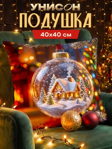 Новогодняя подушка декоративная 40х40 на диван Шар Унисон