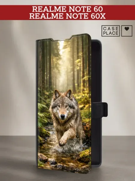 Чехол-книжка на Realme Note 60 Note 60X с волком Case Place
