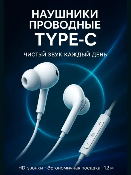 Наушники проводные Type-C с микрофоном, 1.2 м ГМ94