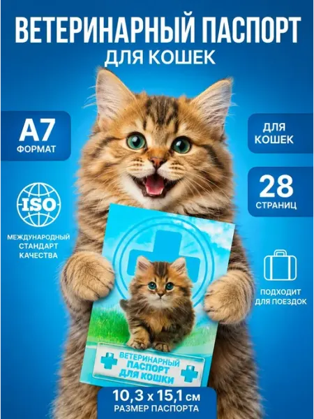 Ветеринарный паспорт для кошек, международный, 10.3x15.1 см