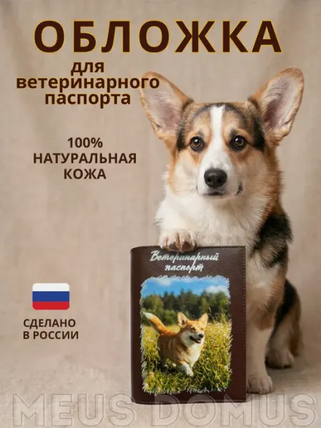 Обложка на вет паспорт для кошек и собак, натуральная кожа MEUS DOMUS