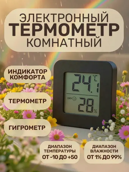 Indoor Thermometers World Термометр комнатный электронный с гигрометром черный