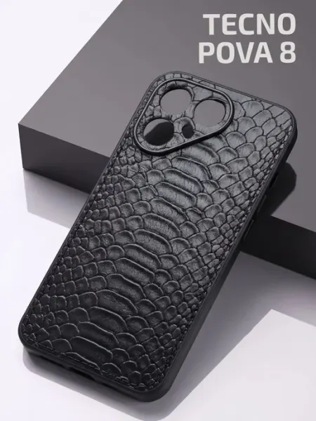 Чехол на Tecno Pova 8, крокодил, черный