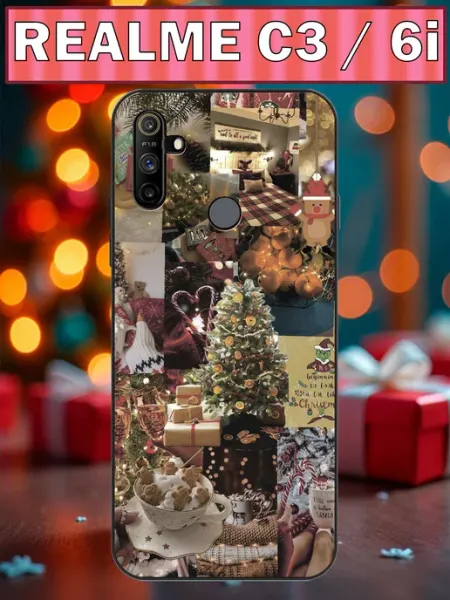 Чехол на Realme C3 новогодний коллаж iNCoverCase