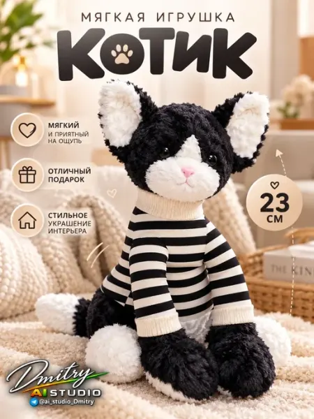 Мягкая игрушка Кот в свитере 23 см YA MAKASI