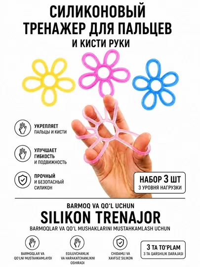 Набор из трех эспандеров( розовый, желтый, синий) тренажёр для кисти и тенниса