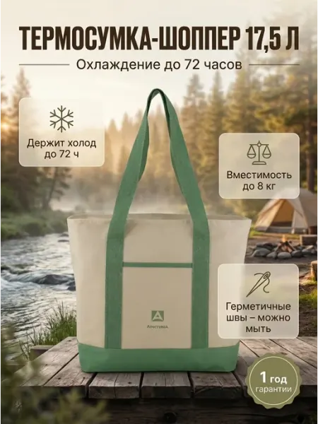 Сумка холодильник - термо шоппер 17,5 л зеленая Арктика