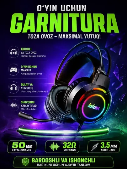 Игровые наушники Inkax WH-05 с RGB подсветкой, микрофоном и качественным звуком