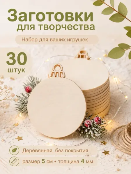 Деревянные заготовки для творчества набор елочные игрушки