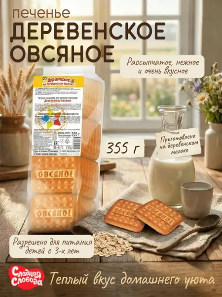 Печенье для детского питания Деревенское Овсяное 355гр Сладкая слобода