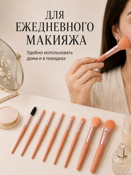 Набор из 8 мягких кистей для косметики, для ежедневного макияжа
