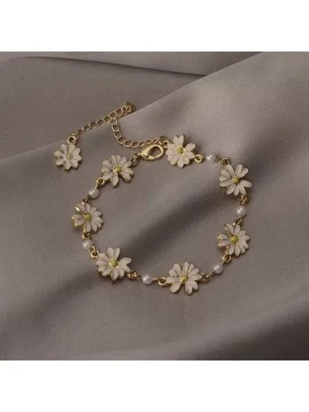 Браслет на руку ромашка из бисера и металла украшение летнее be self true jewel