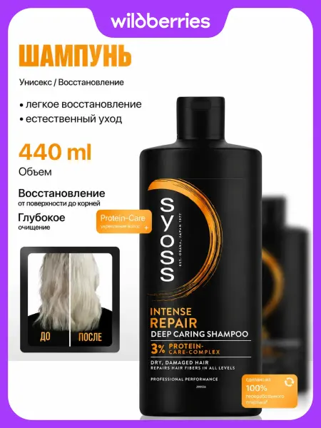 Syoss Шампунь для волос восстановление Intense Repair, 440 мл