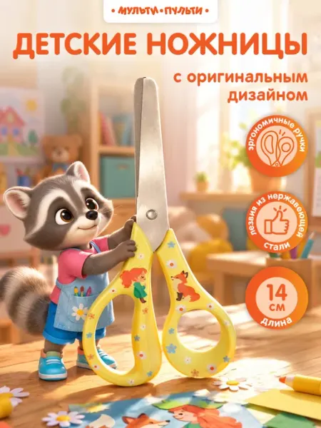 Ножницы канцелярские детские, безопасные, 14 см Мульти-Пульти!