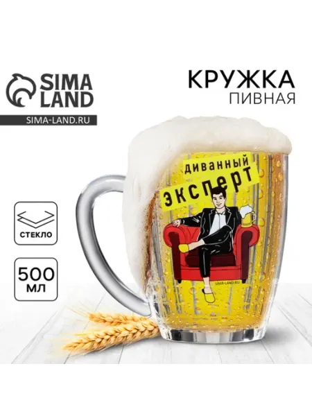 Стеклянная пивная кружка "Диванный эксперт" Домный