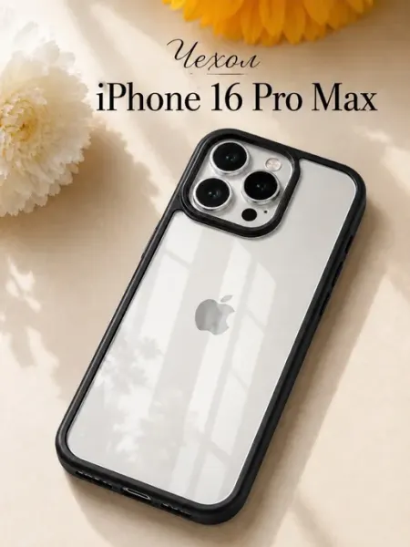 Чехол iPhone 16 Pro Max прозрачный с черной окантовкой Мобимания