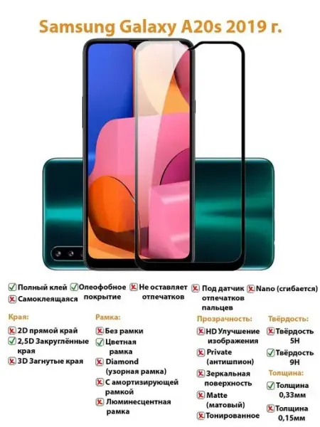 Защитное стекло для Samsung Galaxy A20s APG-T