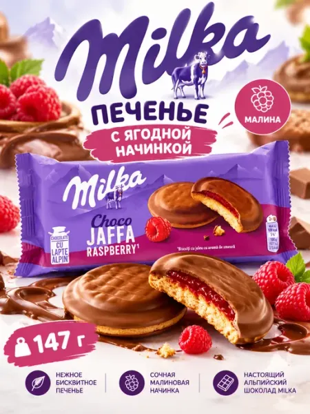 Печенье бисквитное Милка с малиной 147 г Мilka