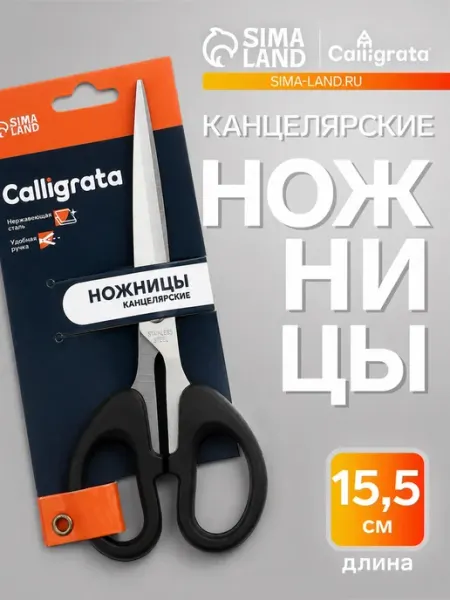 Канцелярские ножницы 15.5 см с пластиковыми ручками, 2 шт Нет бренда