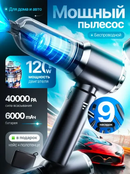 INVISIA Пылесос для автомобиля беспроводной мощный ручной
