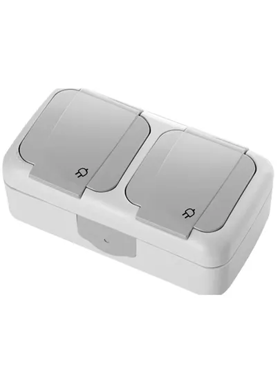 Влагозащищенная накладная двойная розетка с крышками IP54